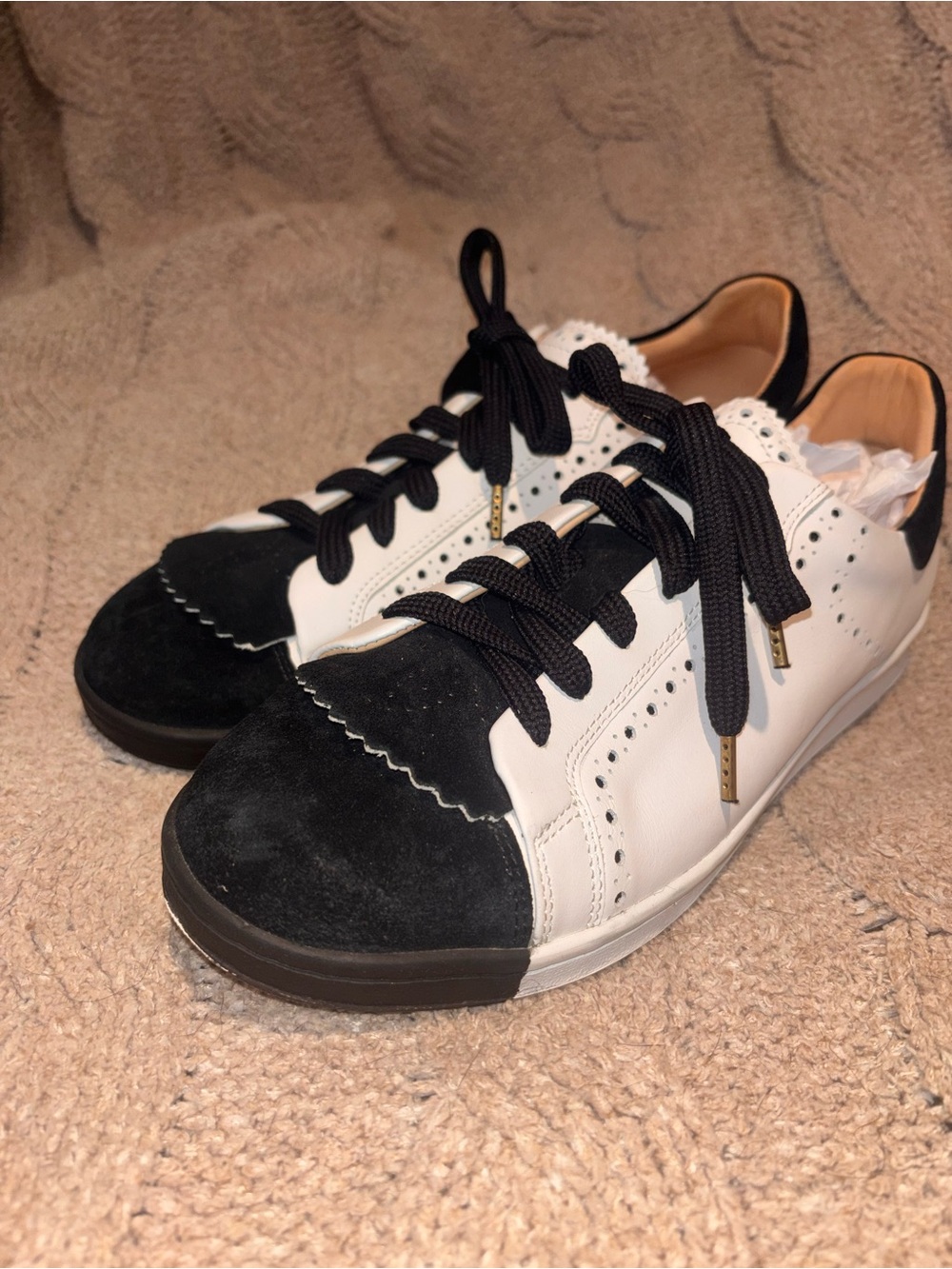 The Office of Angela Scott Black White Leather Brogue Sneakers EU 40 US 10